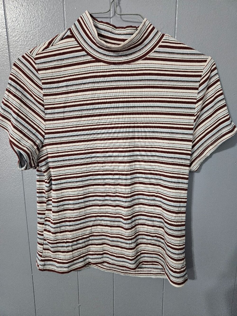 Maeve by Anthropologie Striped Ribbed Mock Neck Tee - Size Medium
